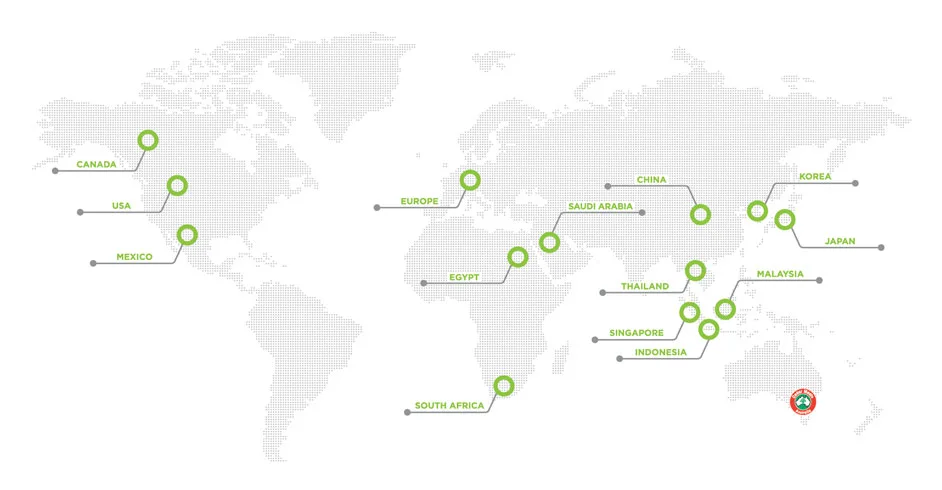World map showing Cedar Meats' global export destinations
