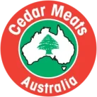 Cedar Meats Australia logo featuring a white map of Australia with a green cedar tree inside a circular badge.